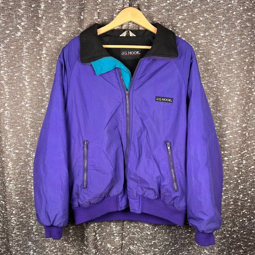 Vintage J. G. Hook Womens Jacket Medium Purple Teal Fleece Windbreaker‎ Coat